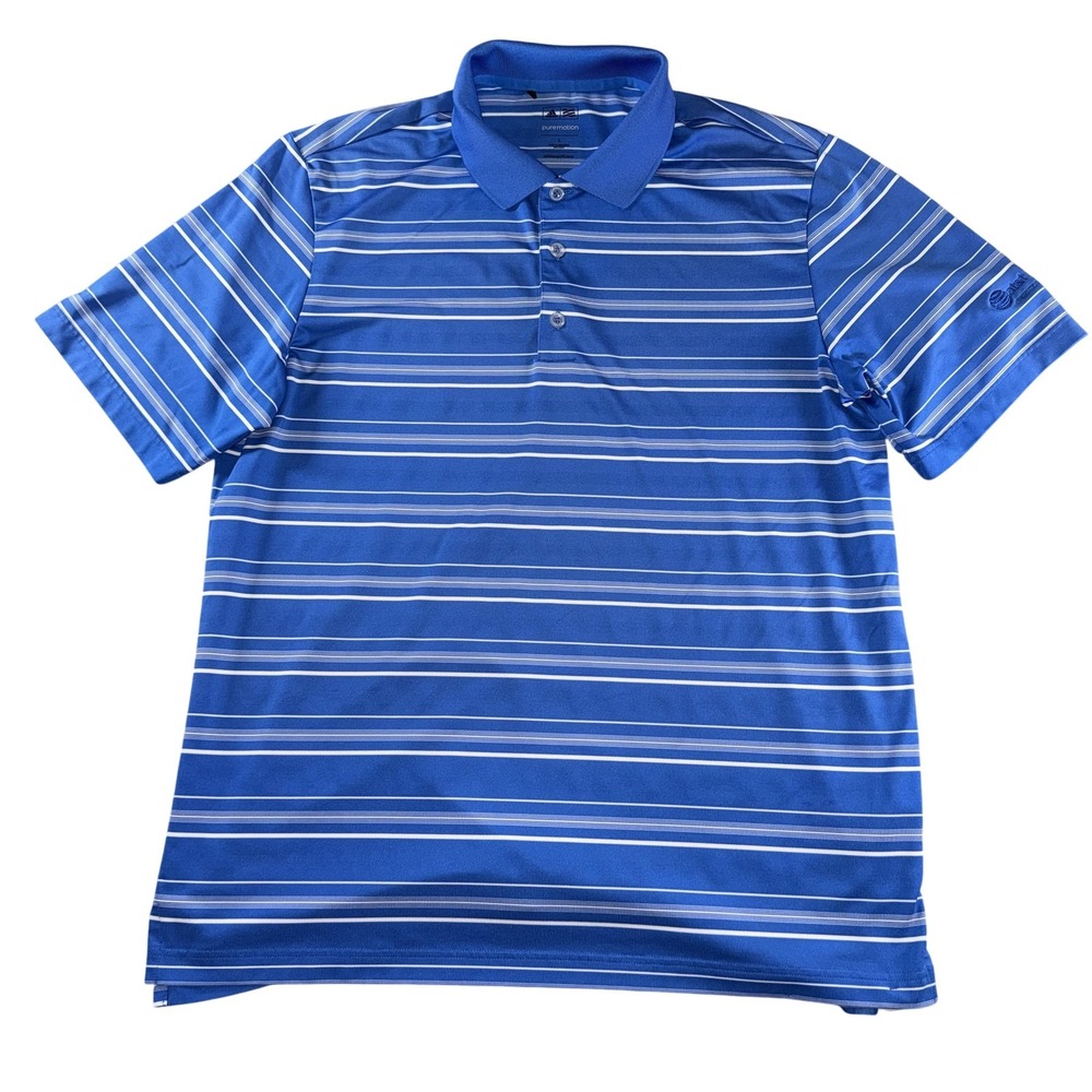 Adidas Puremotion Golf Polo Shirt Mens Large Blue Striped AT&T Championship
